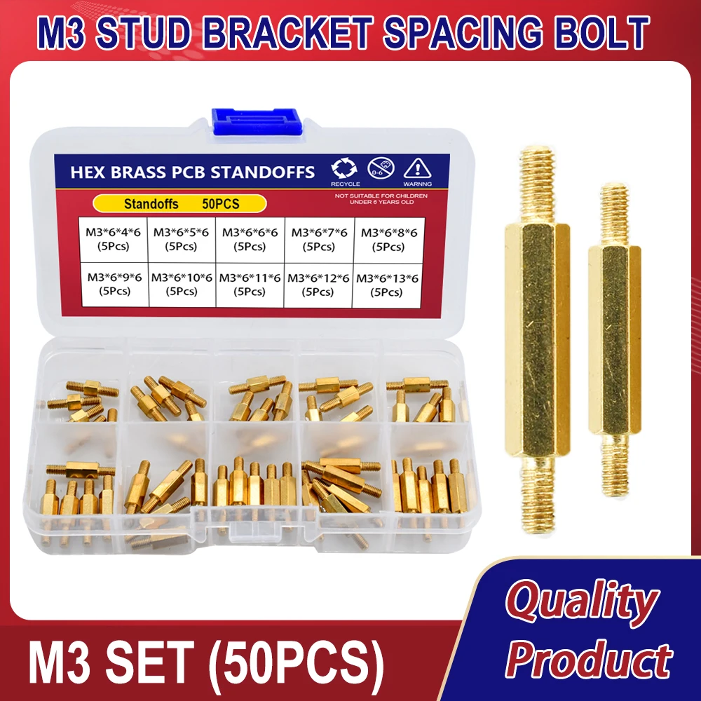 

M3 50Pcs Threaded Brass Motherboard Standoff Computer Circuit Board PCB Hex Spacer Pillars Stud Bracket Spacing Bolt Screws