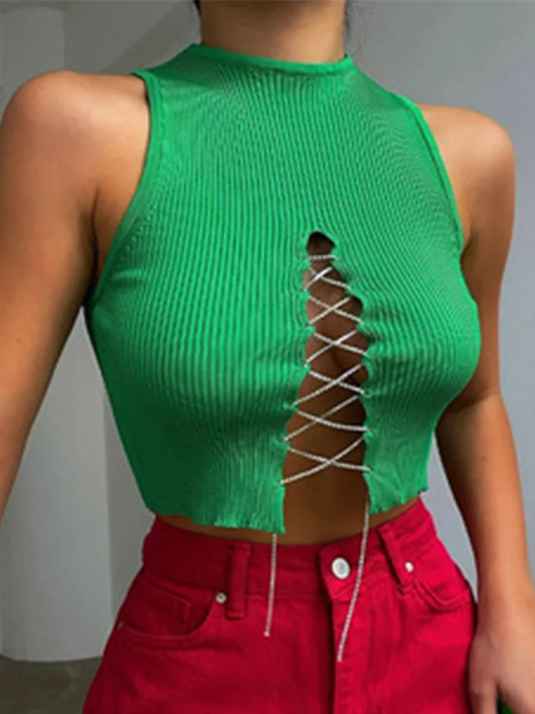 2022 Diamond Chain Knitted Crop Top Women Off Shoulder Sexy Sleeveless Green Hollow Out Ladies Tank Tops Summer Short Slim Vest
2022 Diamond Chain Knitted Crop Top Women Off Shoulder Sexy Sleeveless Green Hollow Out Ladies Tank Tops Summer Short Slim Vest