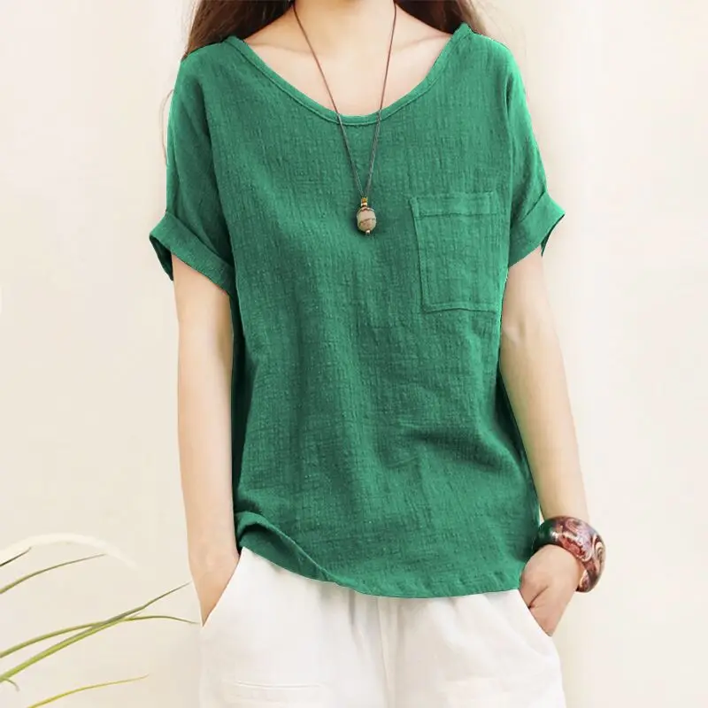 Cotton Linen Blouse Green Loose Plus Size 5XL Blouses Women 2022 Summer Shirts Casual Short Sleeve O Neck Woman Tshirts
Cotton Linen Blouse Green Loose Plus Size 5XL Blouses Women 2022 Summer Shirts Casual Short Sleeve O Neck Woman Tshirts