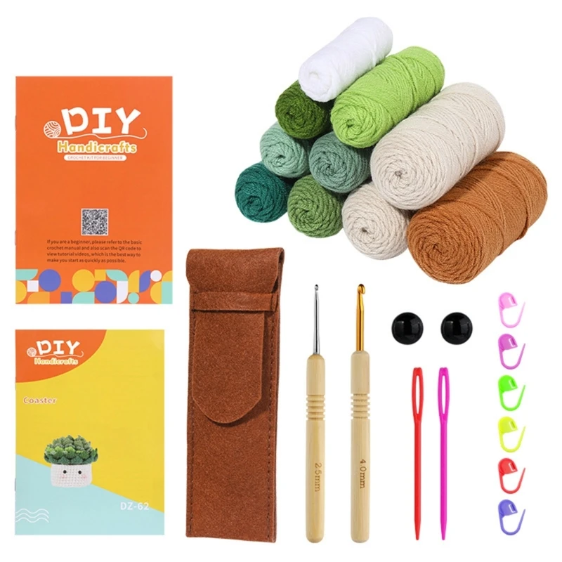

DIY Crochet Starter Kits with Yarn, Crochet Hook, Needle, Knitting Marker, Instruction and Crochet Accessories
