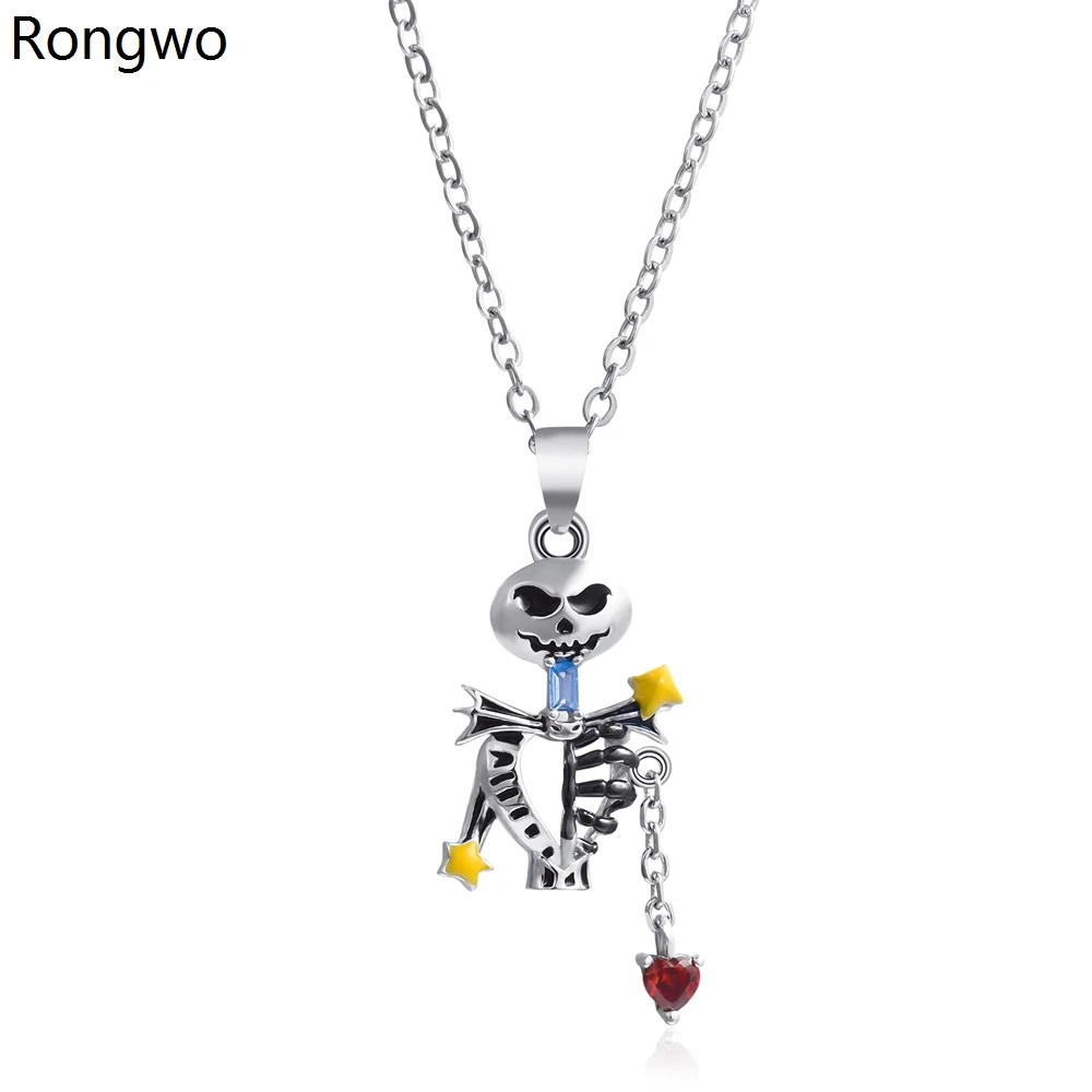 

Rongwo Skull Jack Silver Plated Fashion Necklace and Earrings High Quality Glamour Fashion Nightmare Movie Jewelry Gifts