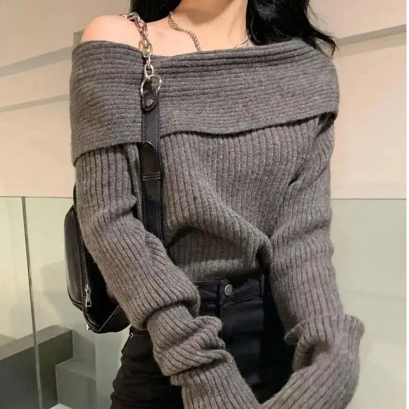 Off Shoulder Tops For Women Long Sleeve Elegant Knitted Sweater Sexy Pullovers Y2k Clothing Korean Style White Black Grey
Off Shoulder Tops For Women Long Sleeve Elegant Knitted Sweater Sexy Pullovers Y2k Clothing Korean Style White Black Grey