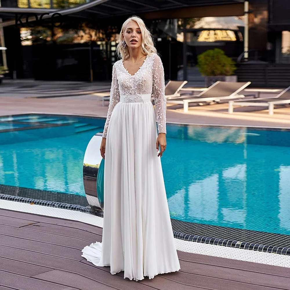 MACDUGAL Wedding Dress 2022 Bohemia Appliques Sash Long Sleeve V-Neck Classic A-Line Chiffon Vestido De Novia Civil Custom Made
MACDUGAL Wedding Dress 2022 Bohemia Appliques Sash Long Sleeve V-Neck Classic A-Line Chiffon Vestido De Novia Civil Custom Made