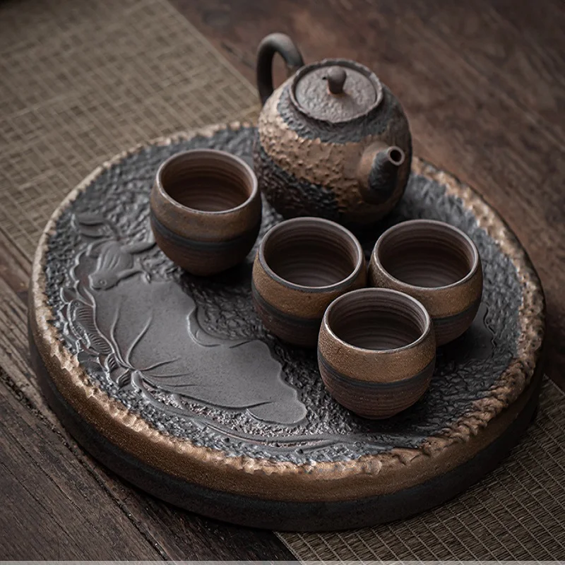 

Чайный поднос в японском стиле, приблизительная керамика, домашний керамический столик для хранения воды, Ретро чайник, чайная чашка