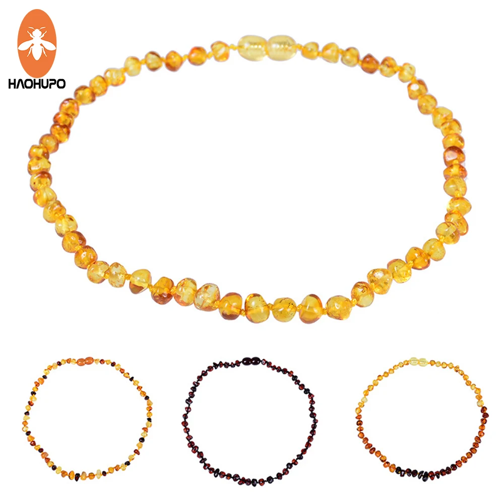 

HAOHUPO Natural Baltic Teething Ambers Necklace/Bracelet for Baby Drool Handmade Original Irregular Amber Beads Jewelry Gifts
