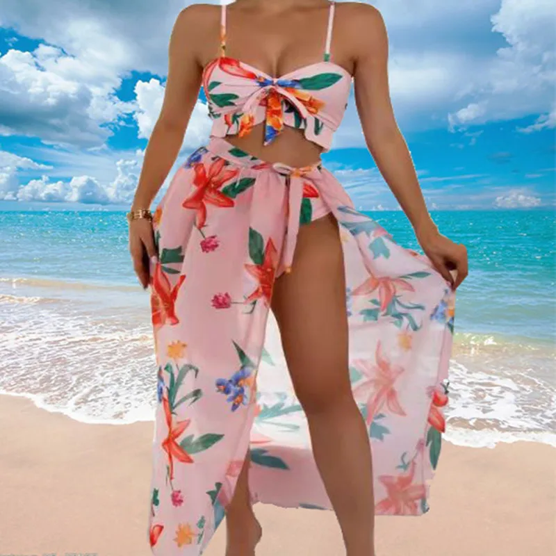 3 peices Bikini Set Long Dress Women's Summer Floral Leaf Print Ruffle Hem lace-up Bikini Swimsuit Beach Wear Sexy Bathing Suit
3 peices Bikini Set Long Dress Women's Summer Floral Leaf Print Ruffle Hem lace-up Bikini Swimsuit Beach Wear Sexy Bathing Suit