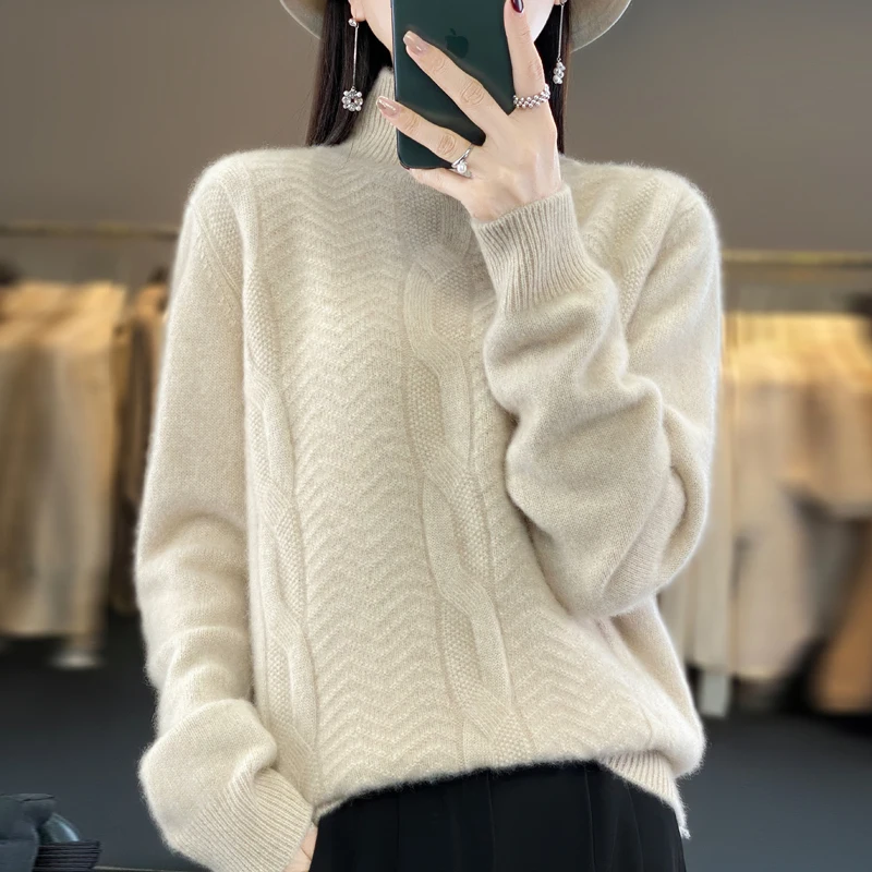 Korean Wool Women's Sweater Loose Turtleneck Sweaters Thick Warm Solid Pullover Knitwear Basic Female Tops Autumn Winter 2023
Korean Wool Women's Sweater Loose Turtleneck Sweaters Thick Warm Solid Pullover Knitwear Basic Female Tops Autumn Winter 2023