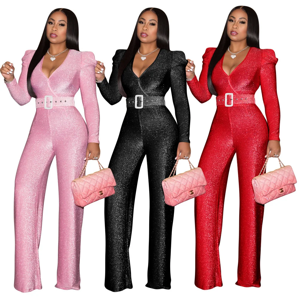 Z9143 women's solid color knitted composite fabric bubble sleeve back zipper Jumpsuit with belt
Z9143 women's solid color knitted composite fabric bubble sleeve back zipper Jumpsuit with belt