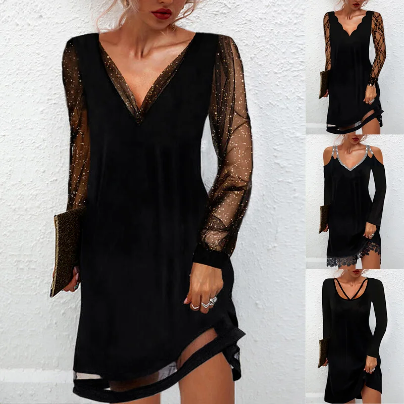 Women's Dress Sexy Lace Mesh Patchwork Long Sleeve Dress Solid Elegant Party Dresses Fashion Casual Streetwear Bodycon Dress
Women's Dress Sexy Lace Mesh Patchwork Long Sleeve Dress Solid Elegant Party Dresses Fashion Casual Streetwear Bodycon Dress