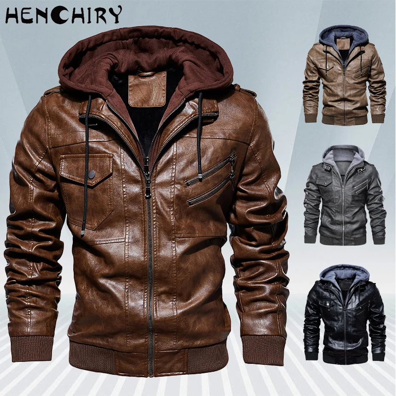 HENCHIRY 2022 Winter Men's Leather Jacket Design Zipper Motorcycle Jersey Slim Fashion Hooded Fur Lining Warm PU Leather Jacket
HENCHIRY 2022 Winter Men's Leather Jacket Design Zipper Motorcycle Jersey Slim Fashion Hooded Fur Lining Warm PU Leather Jacket