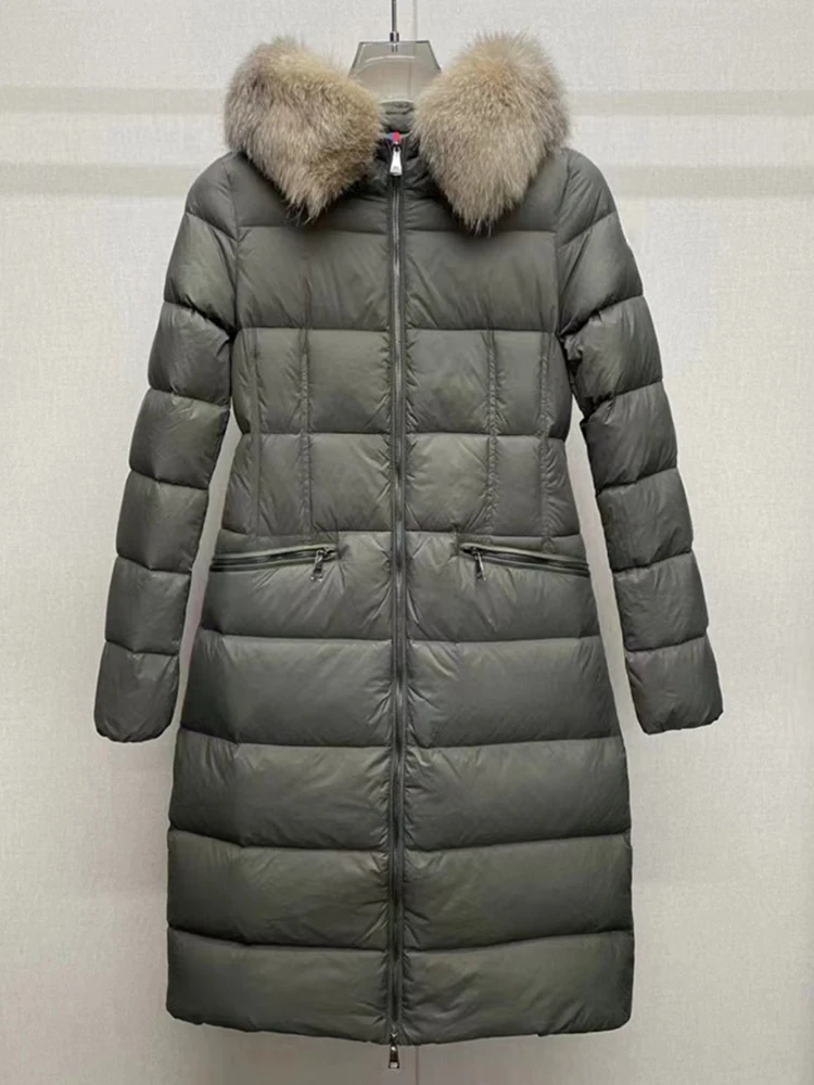 

Женский пуховик со съемным мехом енота, утолщенный теплый пуховик с капюшоном, длинная куртка, с поясом, корейская мода, зима, новинка, 2023