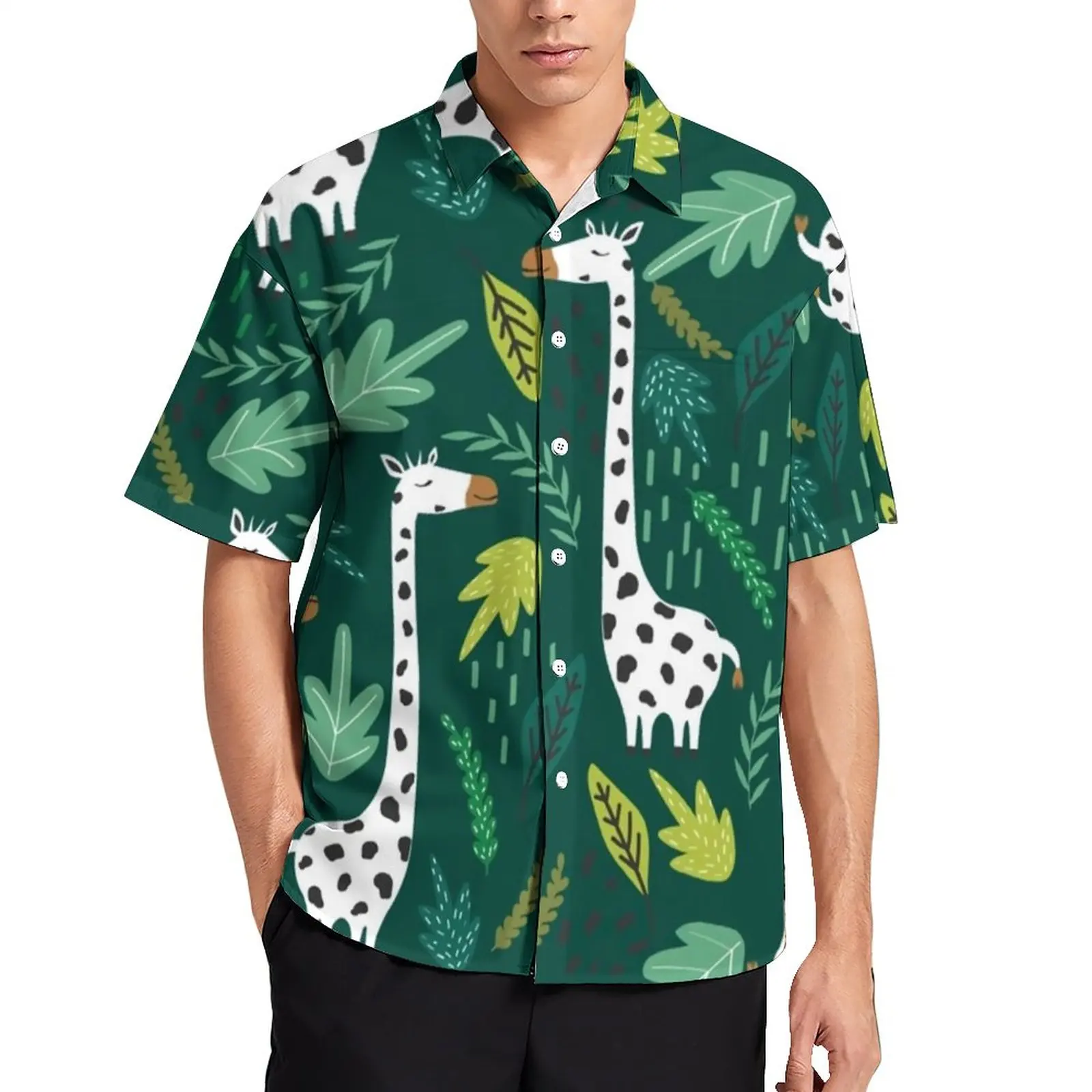 White Giraffe Loose Shirt Man Beach Green Leaves Print Casual Shirts Hawaiian Custom Short Sleeve Street Style Oversized Blouses
White Giraffe Loose Shirt Man Beach Green Leaves Print Casual Shirts Hawaiian Custom Short Sleeve Street Style Oversized Blouses