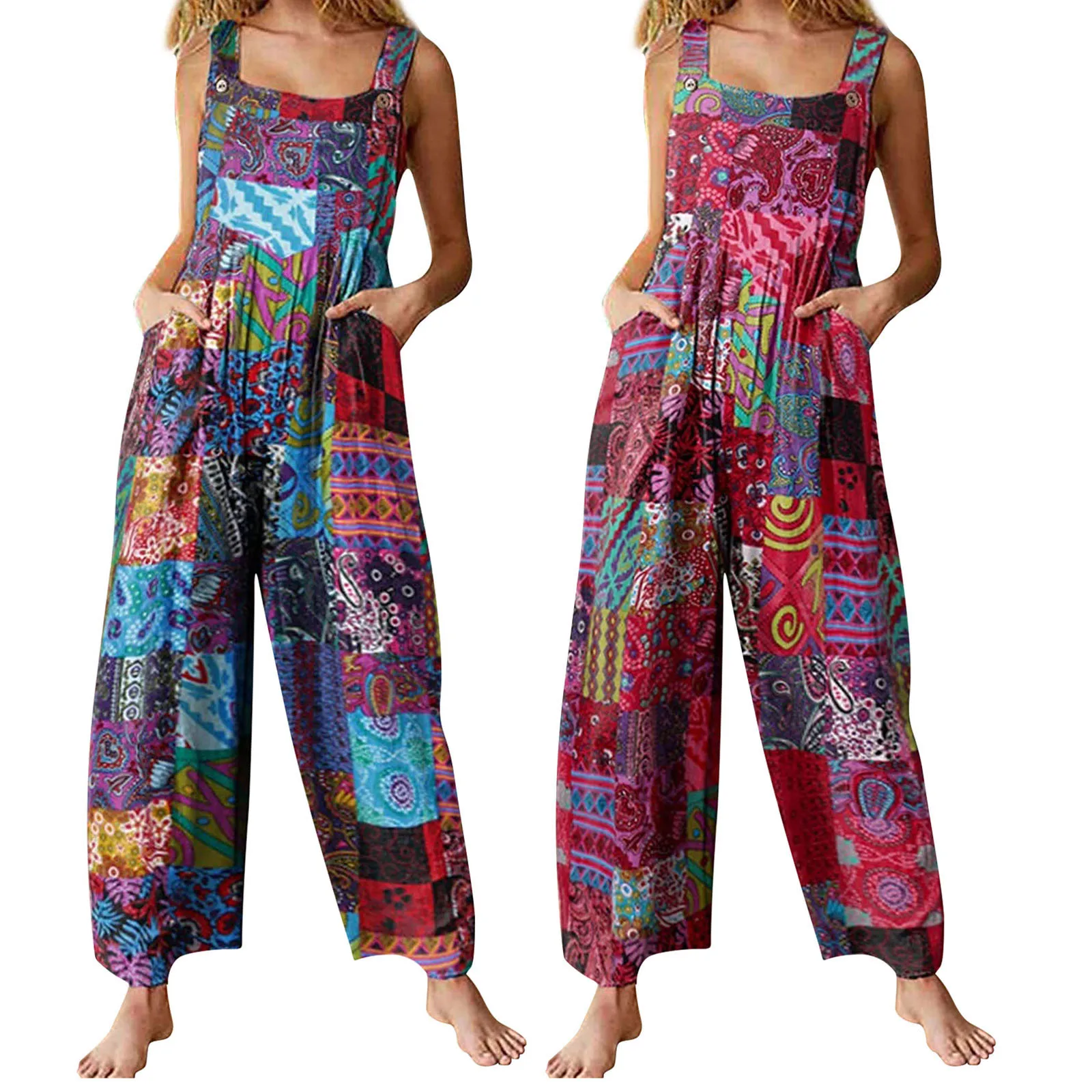Women Jumpsuits Summer Overalls Multicolor Ethnic Style Square Neck Sleeveless Casual Rompers with Pockets for Girls Playsuit
Women Jumpsuits Summer Overalls Multicolor Ethnic Style Square Neck Sleeveless Casual Rompers with Pockets for Girls Playsuit