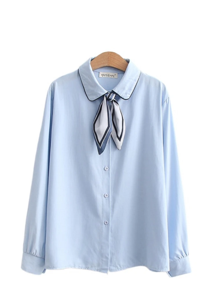 Женская хлопковая рубашка с бантом, базовая Повседневная однотонная блузка с длинным рукавом и отложным воротником, весна 2022
Женская хлопковая рубашка с бантом, базовая Повседневная однотонная блузка с длинным рукавом и отложным воротником, весна 2022
