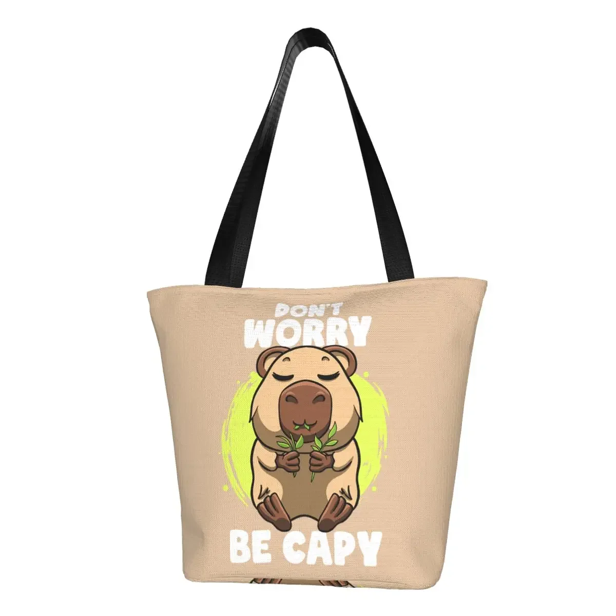 

Funny Funny Capybara Face Shopping Tote Bags Reusable Don't Worry Be Capy Grocery Canvas Shoulder Shopper Bag