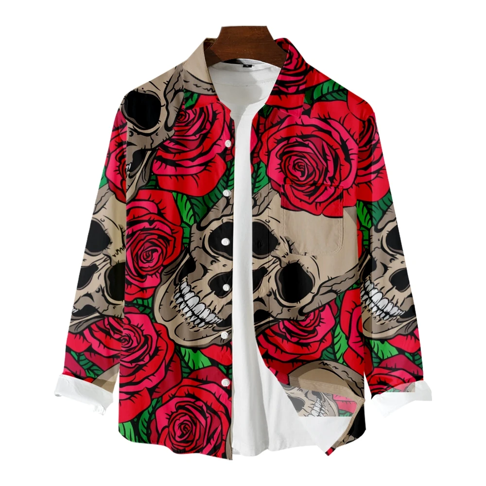 Long-sleeved shirt men's red flower skull print casual personality trend fried street ruffian handsome jacket
Long-sleeved shirt men's red flower skull print casual personality trend fried street ruffian handsome jacket