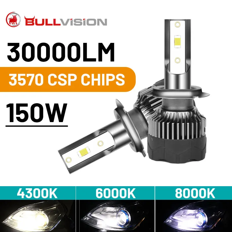 Bullvision H4 LED 30000LM LED H7 3570 CSP Chip H1 H11 H8 H9 9012 9005 9006 HB3 HB4 150W High Low Beam 4300K 6000K 8000K Diode
Bullvision H4 LED 30000LM LED H7 3570 CSP Chip H1 H11 H8 H9 9012 9005 9006 HB3 HB4 150W High Low Beam 4300K 6000K 8000K Diode