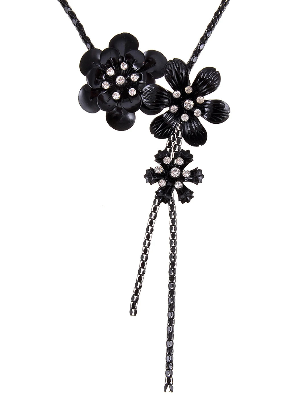Women's Black Triple Flower Power Rhinestones Long Tassel Chain Statement Necklace
Women's Black Triple Flower Power Rhinestones Long Tassel Chain Statement Necklace