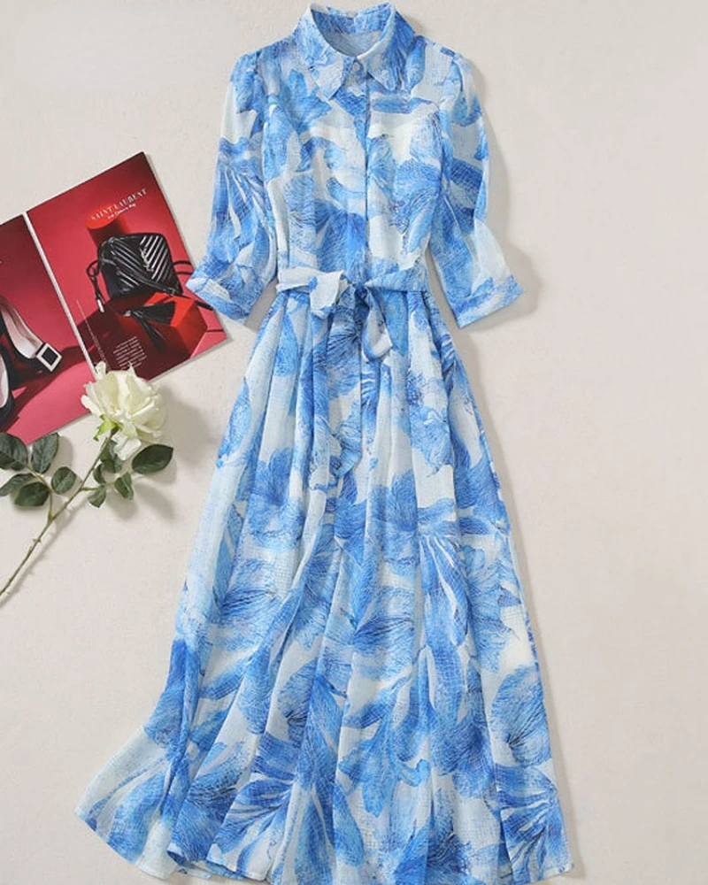 Runway Fashion Spring Summer Lace Up Midi Shirt Dresses for Women Elegant 3/4 Sleeves Casual Vacation Robe Femme Blue
Runway Fashion Spring Summer Lace Up Midi Shirt Dresses for Women Elegant 3/4 Sleeves Casual Vacation Robe Femme Blue