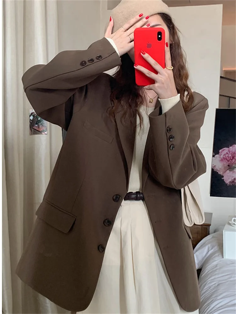 Women Blazer Jacket Elegant Chic Office Lady Coat Jackets Baggy Women Top Clothes Solid Brown Outerwear Coats 2022 Spring New
Women Blazer Jacket Elegant Chic Office Lady Coat Jackets Baggy Women Top Clothes Solid Brown Outerwear Coats 2022 Spring New