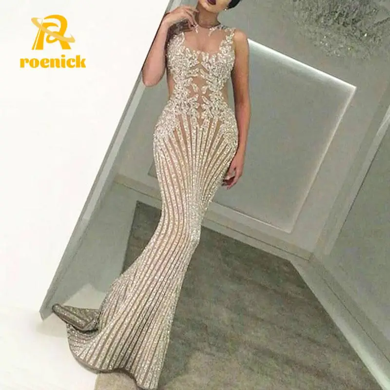 Женское вечернее платье-Русалка ROENICK, с золотистыми бриллиантами и круглым вырезом, блестящее платье для выпускного вечера и вечеринки 
Женское вечернее платье-Русалка ROENICK, с золотистыми бриллиантами и круглым вырезом, блестящее платье для выпускного вечера и вечеринки