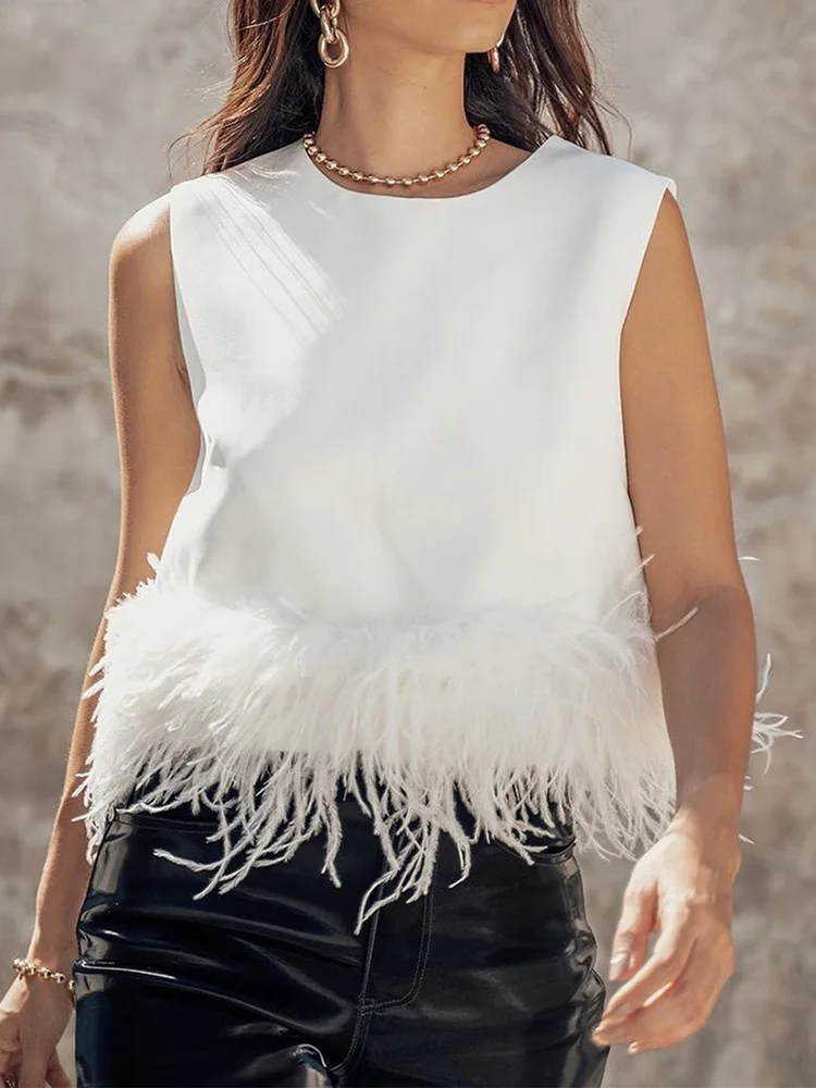 Женская блузка без рукавов, Повседневная однотонная блузка составного кроя с круглым вырезом и перьями, элегантная уличная одежда, Новинка ...
Женская блузка без рукавов, Повседневная однотонная блузка составного кроя с круглым вырезом и перьями, элегантная уличная одежда, Новинка ...