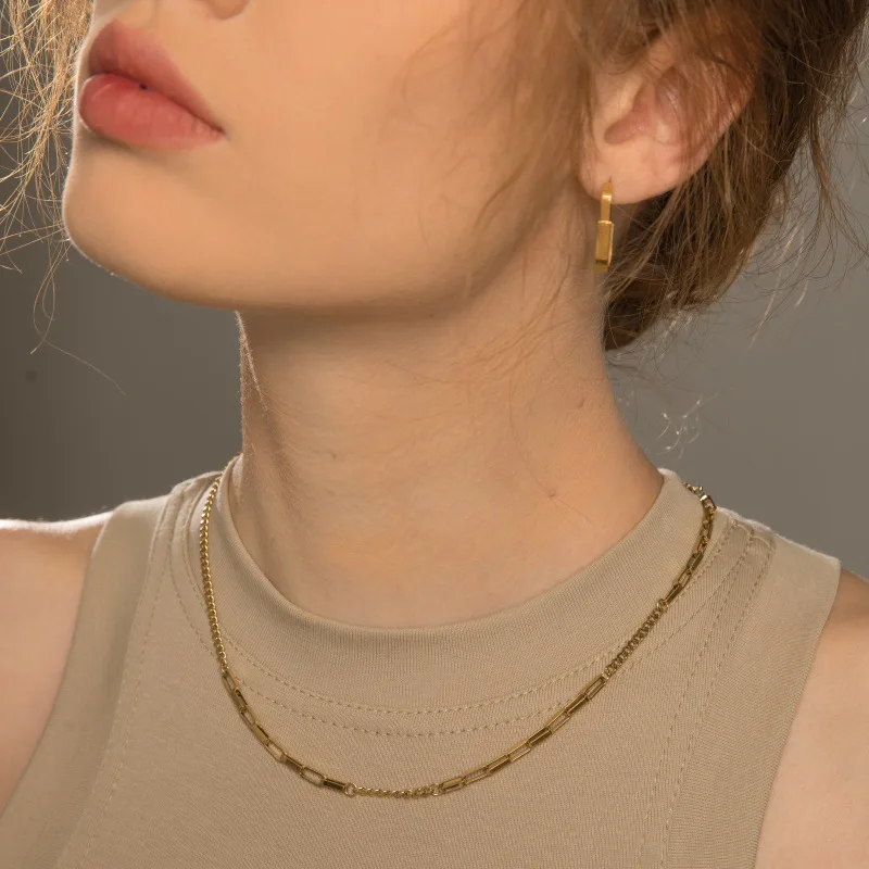 European Women's Stainless Steel Basic Square Buckle Chain Necklace Gold Color Plating Link Chain Necklace
European Women's Stainless Steel Basic Square Buckle Chain Necklace Gold Color Plating Link Chain Necklace
