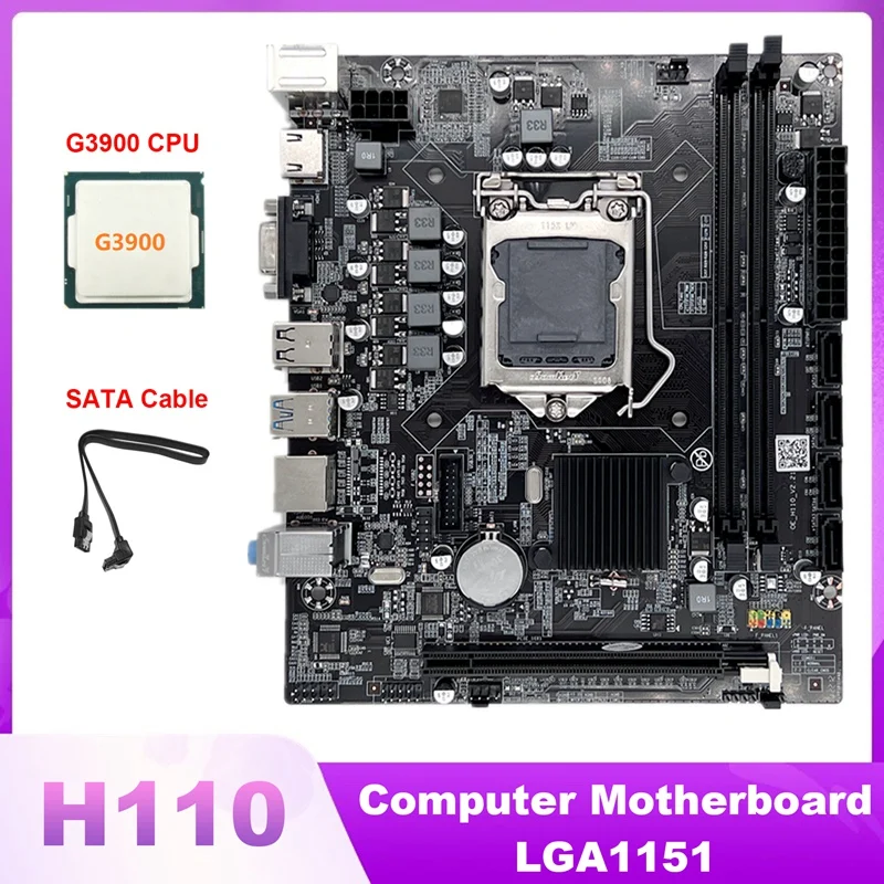 H110 Computer Motherboard LGA1151 Supports Celeron G3900 G3930 CPU Supports DDR4 Memory With G3900 CPU+SATA Cable 
H110 Computer Motherboard LGA1151 Supports Celeron G3900 G3930 CPU Supports DDR4 Memory With G3900 CPU+SATA Cable