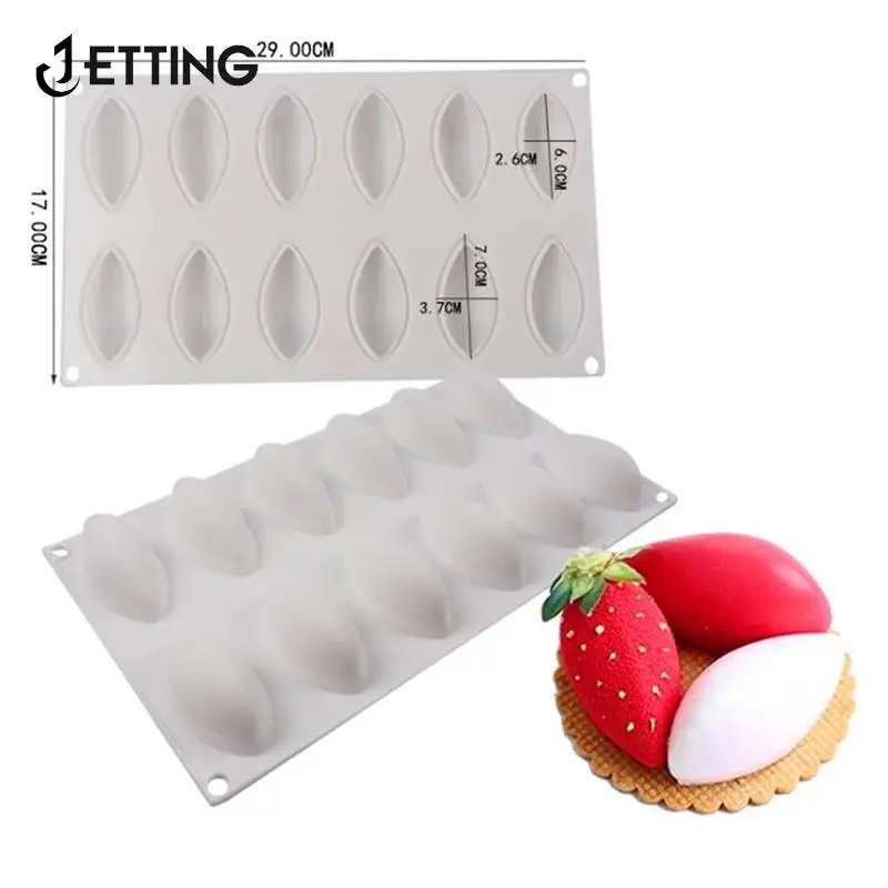 

12 Cavity Silicone Cake Fondant Mold Form Quenelle Shaped Mould Mousse Cake Chocolate Decorating Tools Baking Pan Tray