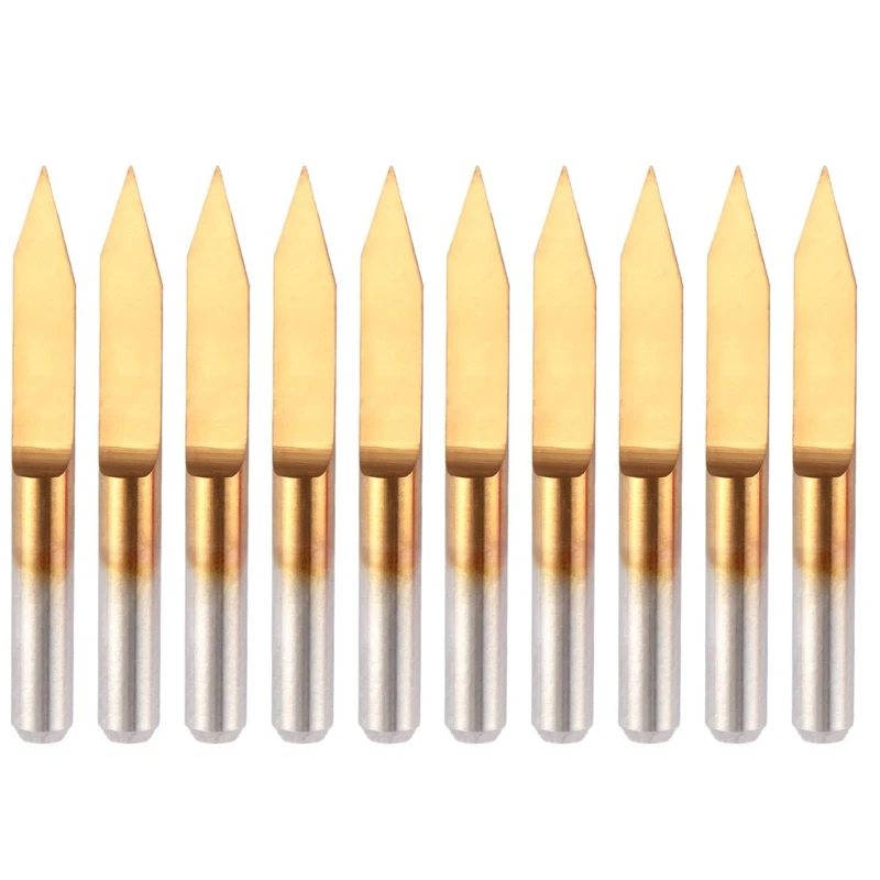 10Pcs 30 Degree 0.1mm Tip Titanium Coated Flat Bottom Carbide PCB Engraving Bits V-Shape CNC Router Cutter Cutting Tool
10Pcs 30 Degree 0.1mm Tip Titanium Coated Flat Bottom Carbide PCB Engraving Bits V-Shape CNC Router Cutter Cutting Tool