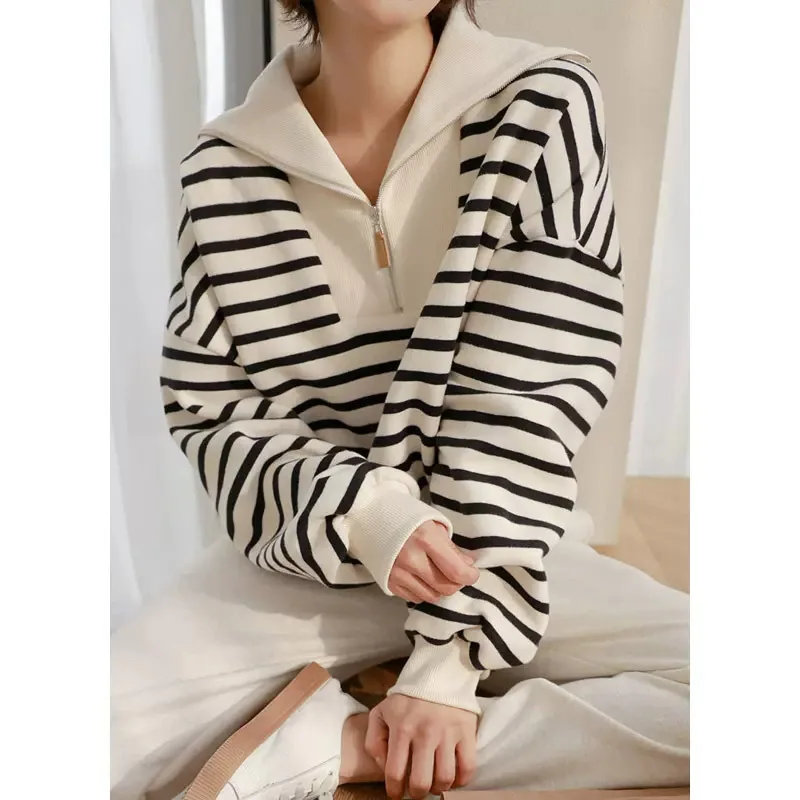 Sweatshirts Print Striped Sailor Collar Y2K Tops Zipper Women Spring Casual Pullovers Spliced Hoodies Autumn Winter Tops
Sweatshirts Print Striped Sailor Collar Y2K Tops Zipper Women Spring Casual Pullovers Spliced Hoodies Autumn Winter Tops