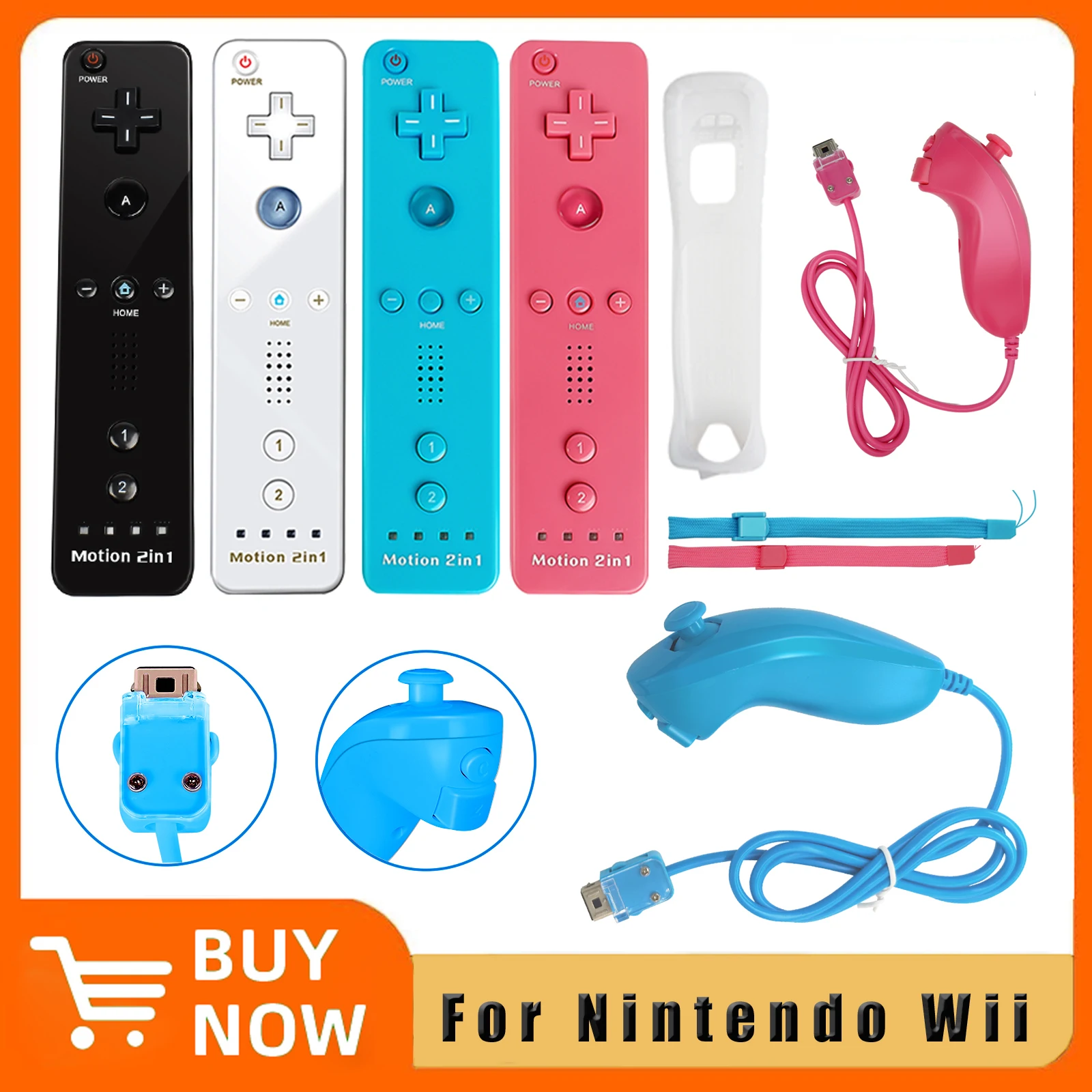 

For Nintendo Wii/Wii U Joystick 2 in 1 Wireless Nunchuck Remote Gamepad Optional Motion Plus with Silicone Case Video Game Contr