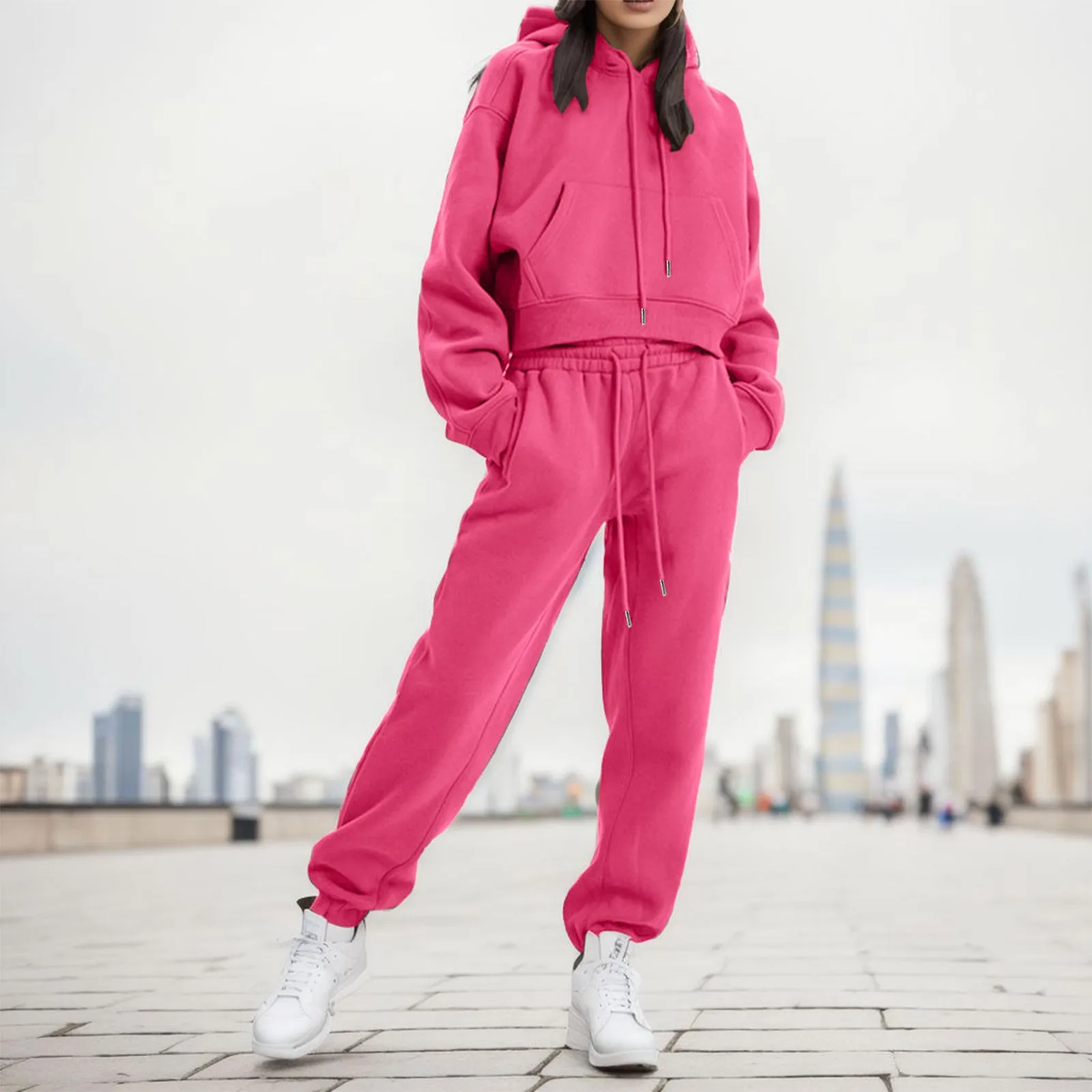 Women'S Autumn And Winter Plus Size Hooded Sweatsuit Solid Color Sweater Thickened Loose With Pocket Female Oversized Top Set
Women'S Autumn And Winter Plus Size Hooded Sweatsuit Solid Color Sweater Thickened Loose With Pocket Female Oversized Top Set