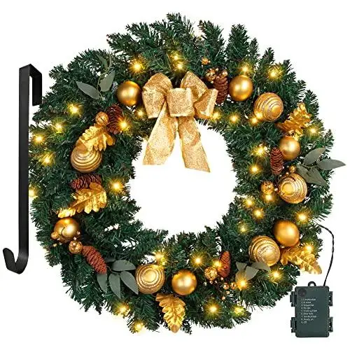 24" Christmas Wreath with 15" Hanger for Front Door Pre-Lit Artificial Wreath with 50 Battery Operated LED Lights
24" Christmas Wreath with 15" Hanger for Front Door Pre-Lit Artificial Wreath with 50 Battery Operated LED Lights