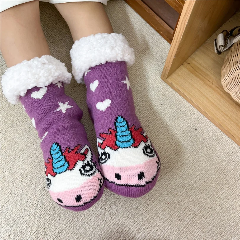 

Unicorn Cat Children Socks Women Winter Warm Plush Non Slip Grip Soft Floor Fluffy Fuzzy Slippers Sock Thermal Deer Gifts
