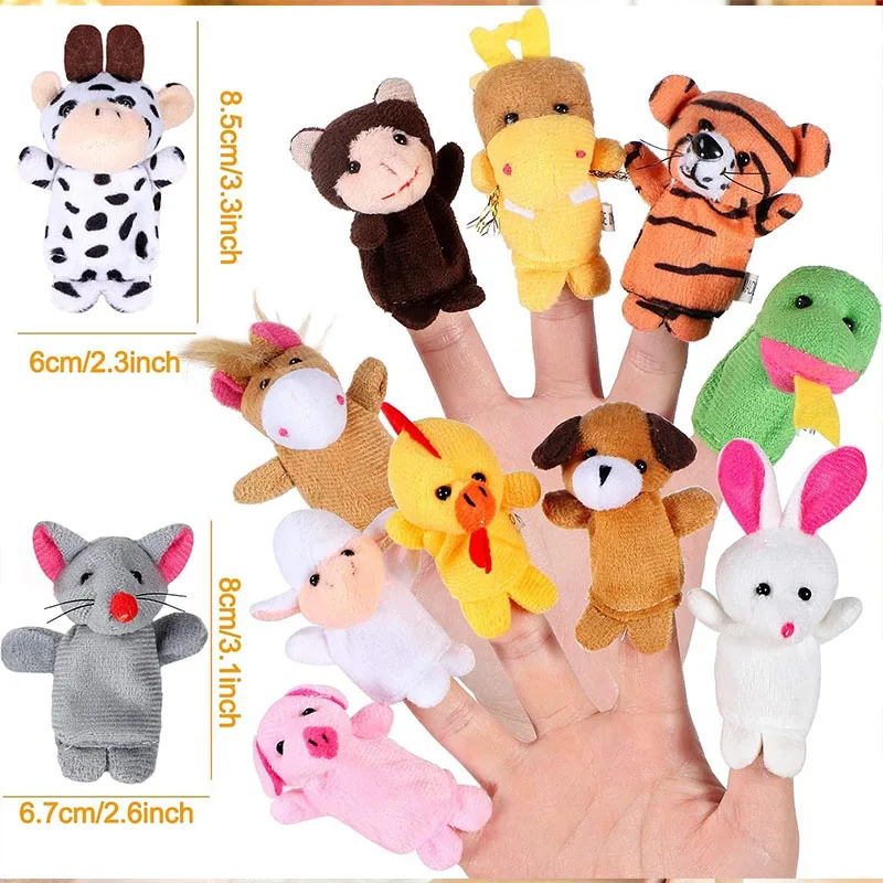 

10pcs/6pcs Cute Cartoon Biological Animal Finger Puppet Plush Toys Child Baby Favor Soft Dolls Boys Girls Finger Puppets Gifts