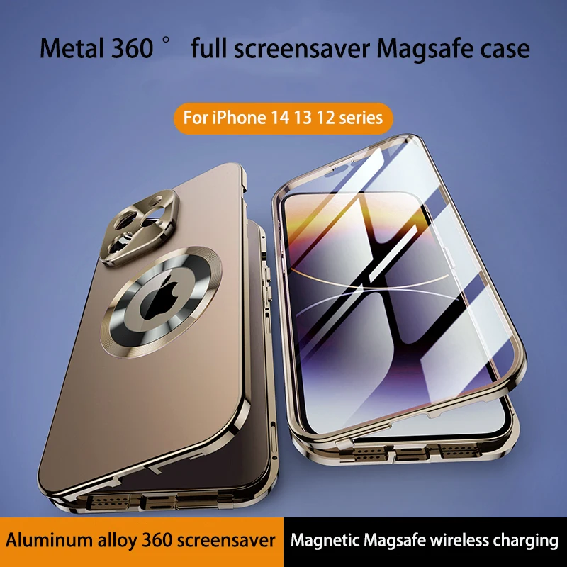 For iPhone 14 13 12 Pro Max Case 360° Fully sealed Case Magnetic Adsorption Metal alloy HD Glass Double sided protection cover
For iPhone 14 13 12 Pro Max Case 360° Fully sealed Case Magnetic Adsorption Metal alloy HD Glass Double sided protection cover