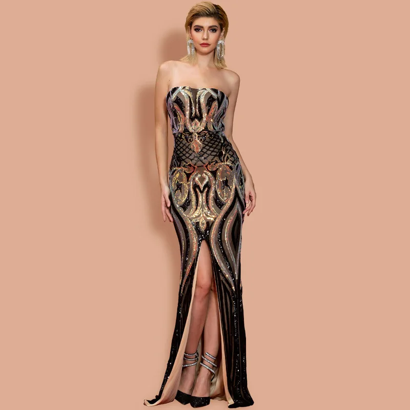 Elegant Mermaid Strapless Sequined Appliques Women Formal Evening Gown High Slit Sexy Glitter Luxury Prom Dress with Backless
Elegant Mermaid Strapless Sequined Appliques Women Formal Evening Gown High Slit Sexy Glitter Luxury Prom Dress with Backless