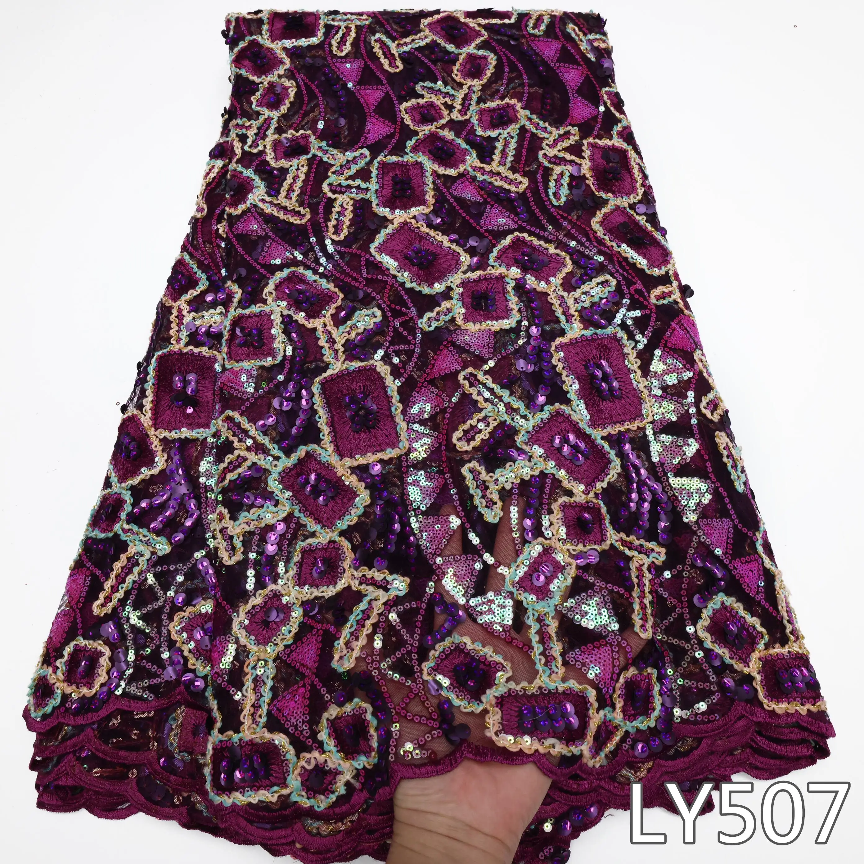 Popular Nigeria Lace Fabric for wedding Party Dress 5Yards with Sequins Sewing Material free shipping Embroidered Lace LY507
Popular Nigeria Lace Fabric for wedding Party Dress 5Yards with Sequins Sewing Material free shipping Embroidered Lace LY507