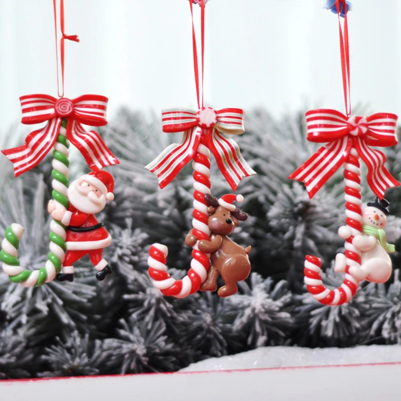

Рождественские украшения, мягкая керамика, Санта-Клаус, снеговик, маленькая трость, конфеты, тростниковые украшения, шармы для рождественской елки
