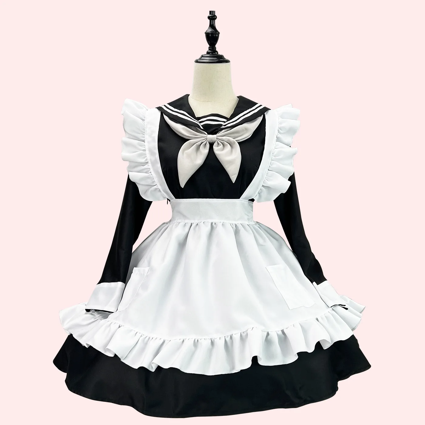 

Japanese Sweet Sailor Suit Halloween Cosplay Apron Dress Women Maid Outfit Uniform Black Girls Housemaid Lolita Dresses Costumes