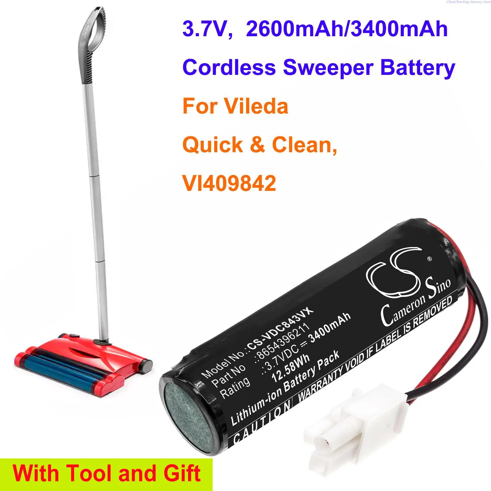 Cameron Sino 2600mAh/3400mAh Vacuum Cleaner Battery 8654396211 for Vileda Quick&Clean, VI409842
Cameron Sino 2600mAh/3400mAh Vacuum Cleaner Battery 8654396211 for Vileda Quick&Clean, VI409842