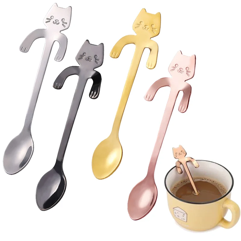 

Ложки из нержавеющей стали, подвесная кофейная ложка в виде милого кота, десертная чайная ложка для мороженого, креативная подвесная ложка, ...