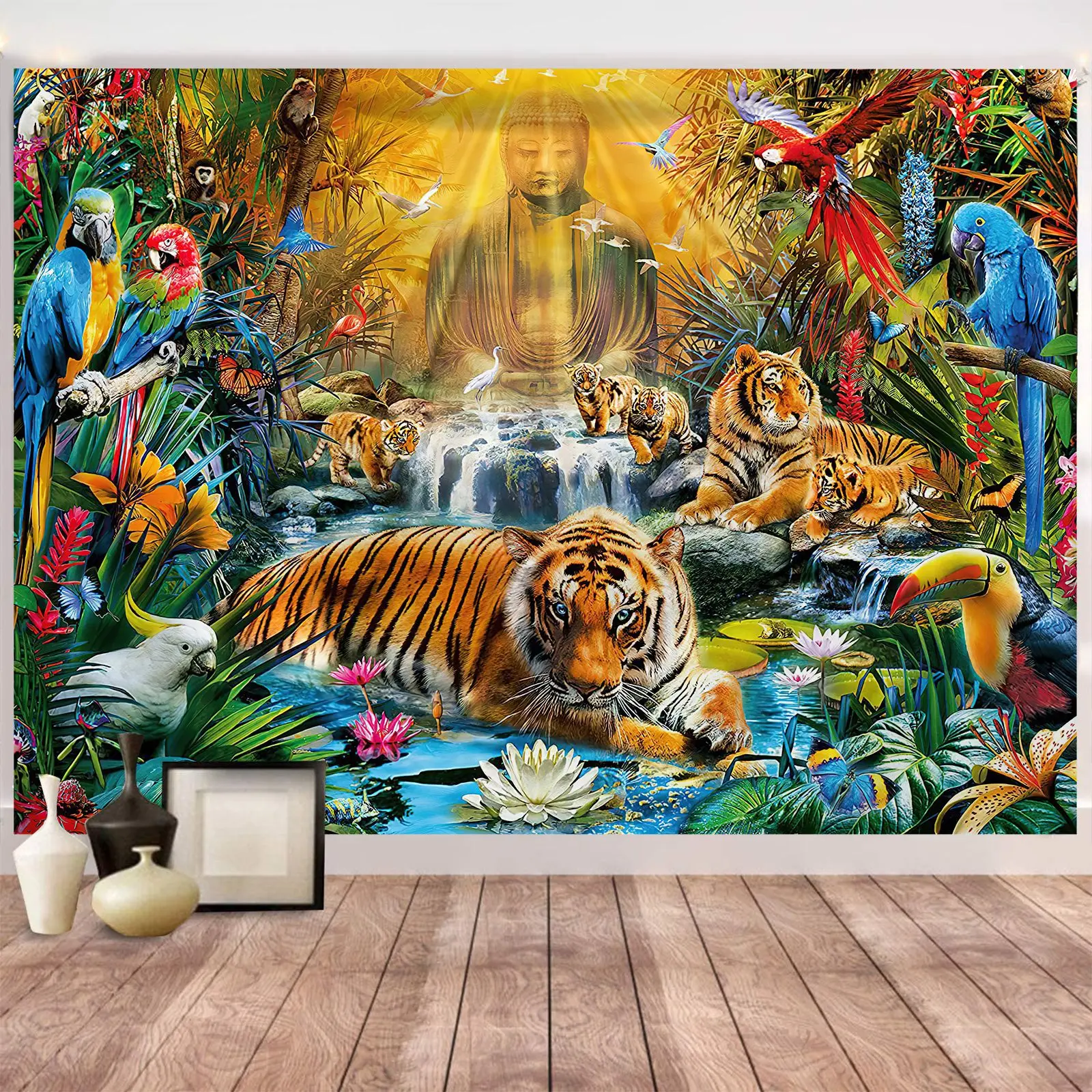 

Animal Wolf Lion Tapestry Background Psychedelic Forest Wall Hanging Tribal Sheets Leopard Home Decor Beach Mat Bedroom Blanket