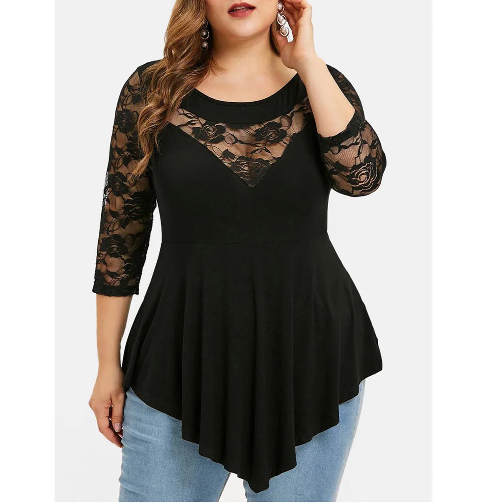 Women's Plus Size Blouse Floral Lace Tops Asymmetric Swing Tunic Causal O-Neck T Shirt oversized t shirt womens clothing
Women's Plus Size Blouse Floral Lace Tops Asymmetric Swing Tunic Causal O-Neck T Shirt oversized t shirt womens clothing