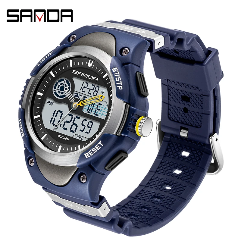 

SANDA Fashion Dual Time LED Digital Watch Men Waterproof Chronograph Casual Mens Sport Quartz Watches Saat Relogio Masculino