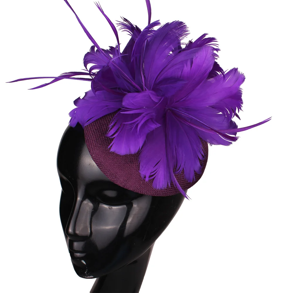 

Lady Imitation Linen White Fascinator Hats Headbands Feather Flower Adorn Headpiece Elegant Women Millinery Hair Accessories
