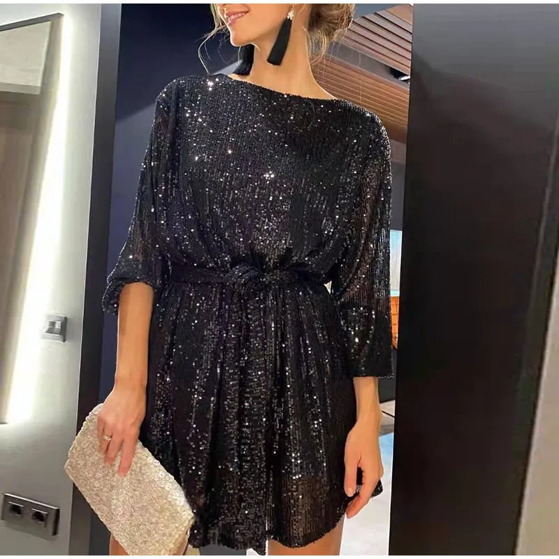 2022 Spring Women Sexy Lace Up Lantern Long Sleeve Glitter A Line Dress Female Elegant Festive Party Solid Color Sparking Dress
2022 Spring Women Sexy Lace Up Lantern Long Sleeve Glitter A Line Dress Female Elegant Festive Party Solid Color Sparking Dress