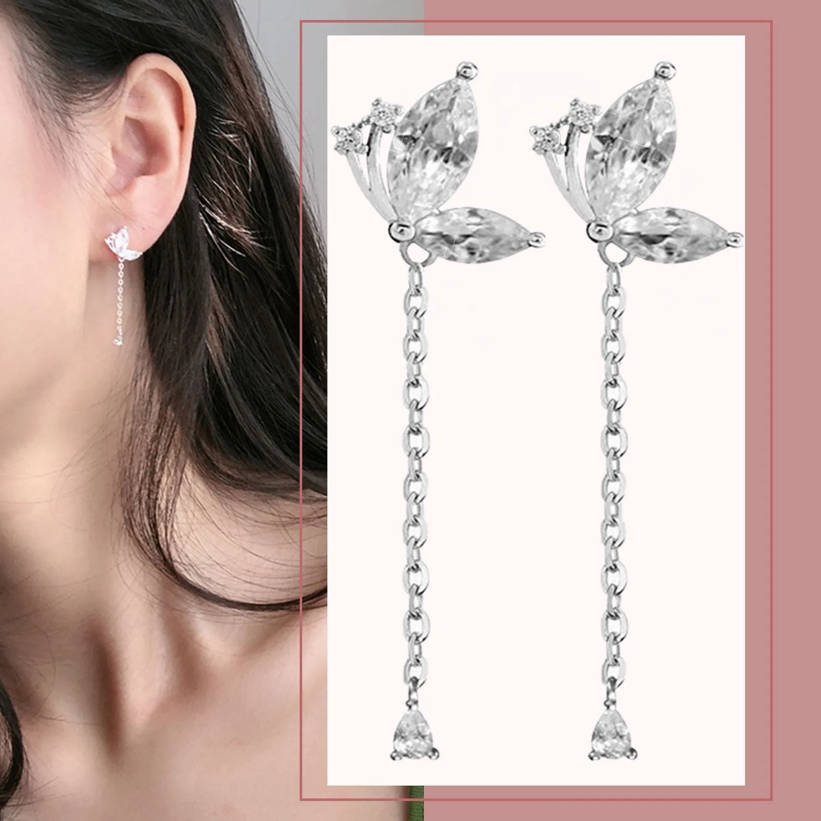Butterfly Tassel Drop Earrings Retro French Temperament Exquisite Flash Diamond Earrings Earrings Little Hoop Earrings for Women
Butterfly Tassel Drop Earrings Retro French Temperament Exquisite Flash Diamond Earrings Earrings Little Hoop Earrings for Women
