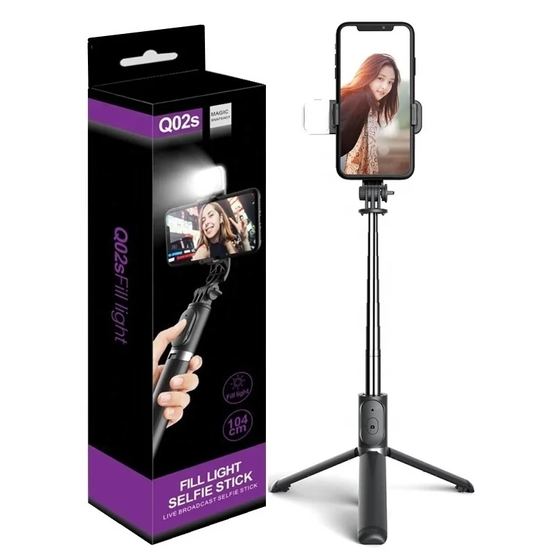 Q02s Беспроводной селфи-штатив Bluetooth Remote Selfie Stick 3 в 1 со светодиодной подсветкой
Q02s Беспроводной селфи-штатив Bluetooth Remote Selfie Stick 3 в 1 со светодиодной подсветкой